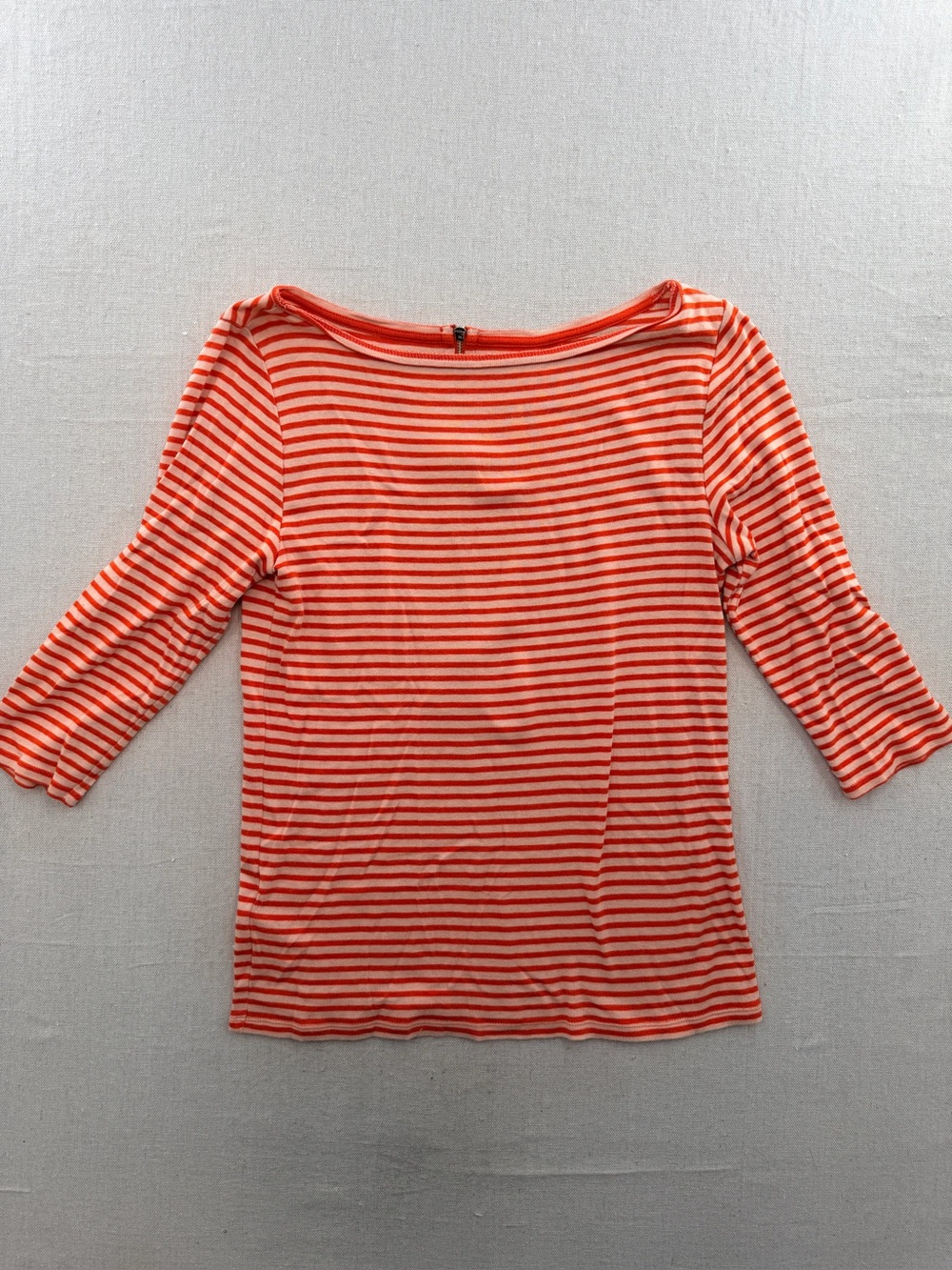 Ann Taylor Women’s Striped Boatneck Short Sleeve Top in Coral and White
